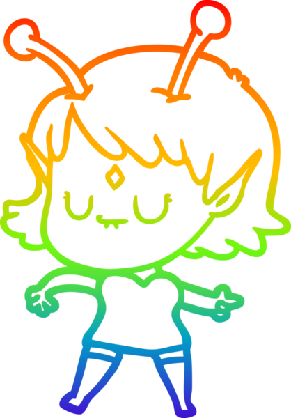 Gökkuşağı gradyan çizgisi bir insan tarafından çizilmiş uzaylı bir kızın çizimi