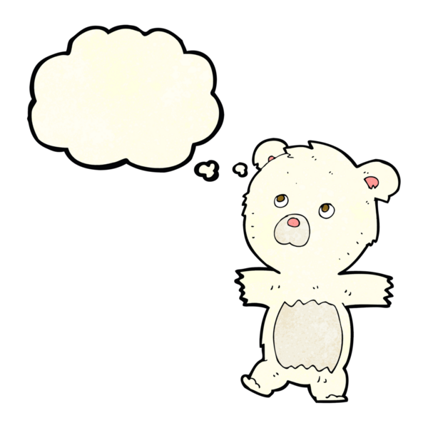 Bir insan tarafından çizilmiş düşünce baloncuklu şirin kutup ayısı.