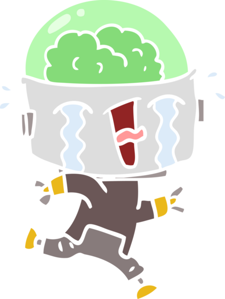 Düz renkli çizgi film ağlayan robot insan tarafından çizilmiş.