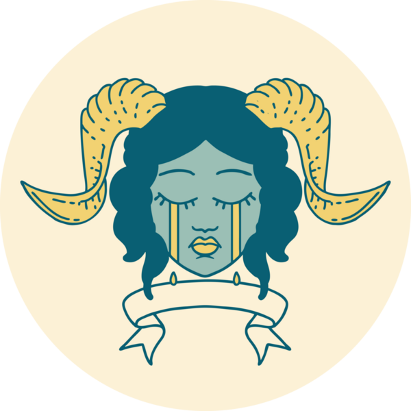 Retro Dövme Biçimi, bir insan tarafından çizilmiş kaydırma pankartıyla ağlayan karakter yüzü