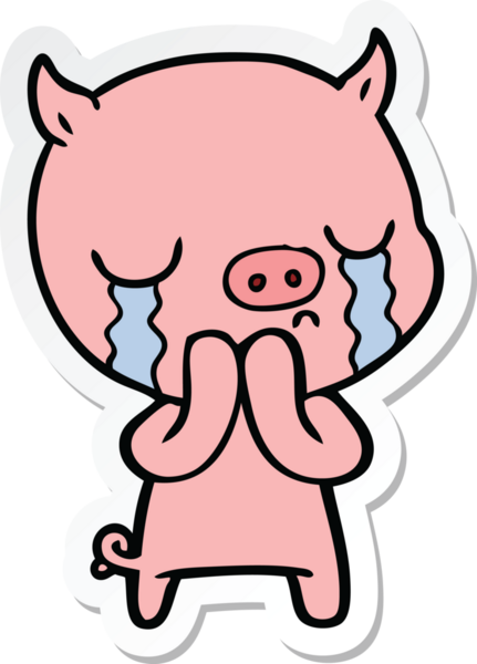 Bir insan tarafından çizilmiş, ağlayan bir domuzun çıkartması.