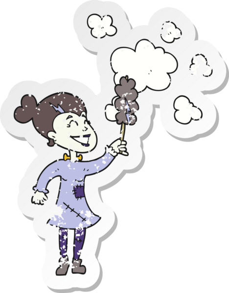 Bir insan tarafından çizilen zombi kadın çizgi filminin gerilimli yapıştırması.