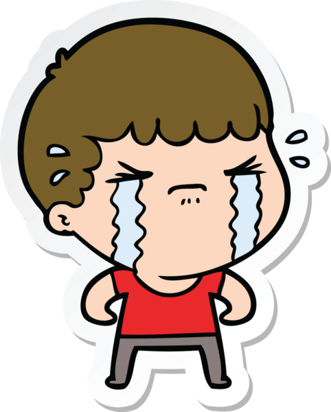 Bir insan tarafından çizilmiş, ağlayan bir çizgi film karakterinin çıkartması.