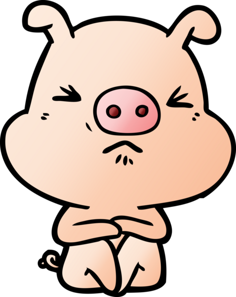 Bir insan tarafından çizilmiş kızgın bir domuz oturmuş bekliyor.