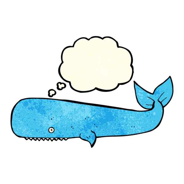 Bir insan tarafından çizilmiş düşünce baloncuklu çizgi film balinası