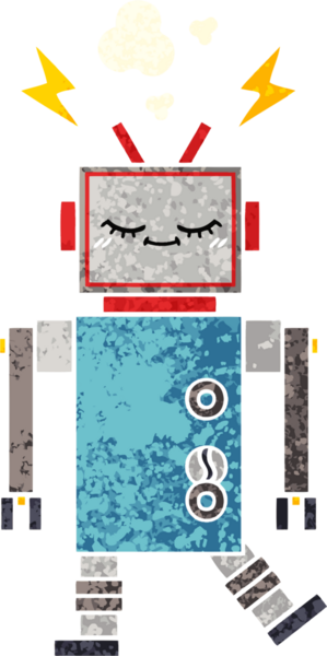 Bir insan tarafından çizilmiş dans eden robotun retro çizim tarzı karikatürü