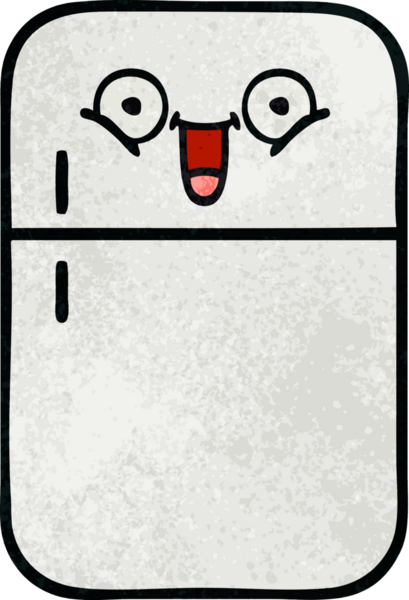 Bir insan tarafından çizilmiş buzdolabının retro grunge desenli karikatürü.