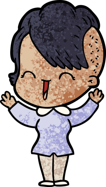 Bir insan tarafından çizilmiş mutlu hippi kız çizgi filmi.