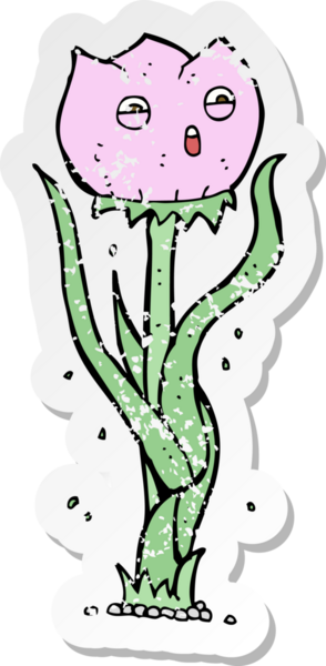 Bir insan tarafından çizilmiş karikatür çiçeğinin gerilmiş yapıştırması.