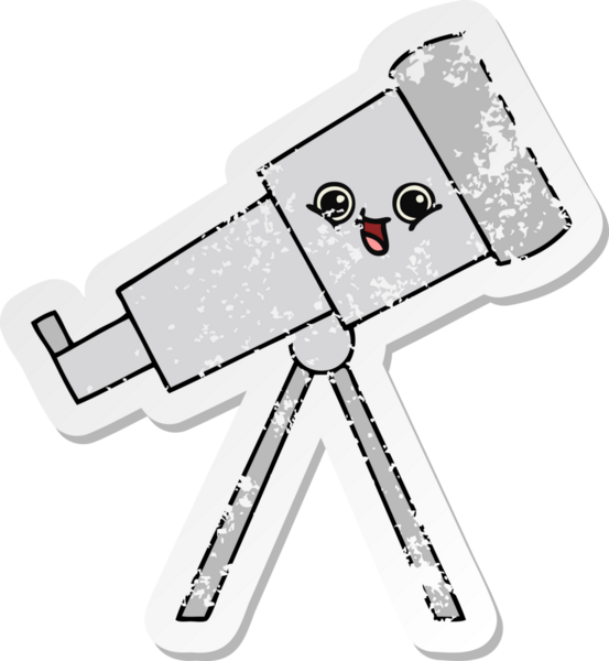 Bir insan tarafından çizilmiş sevimli bir teleskobun sıkıntılı çıkartması.