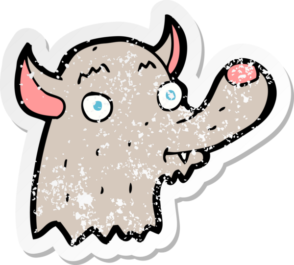 Bir insan tarafından çizilmiş mutlu kurt çizgi filminin kederli retro yapıştırması.