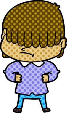 Bir insan tarafından çizilmiş dağınık saçlı çizgi film çocuğu.