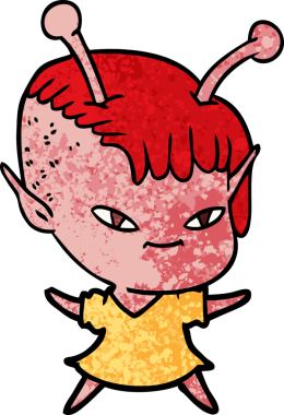 Bir insan tarafından çizilmiş sevimli uzaylı kız çizgi filmi.