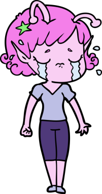 Bir insan tarafından çizilmiş ağlayan uzaylı kız çizgi filmi.