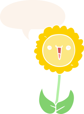 bir insan tarafından çizilmiş, konuşma baloncuklu karikatür çiçeği