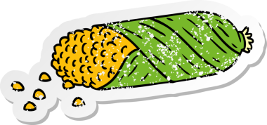 Bir insan tarafından çizilmiş mısır koçanı üzerine çizilmiş, kederli bir çizgi film karikatürü.