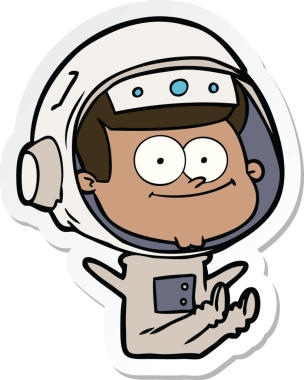 Bir insan tarafından çizilmiş mutlu bir astronot çizgi filminin çıkartması.