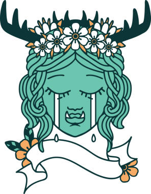 Retro Dövme Biçimi Ağlayan Ork Druid karakteri bir insan tarafından çizilmiş