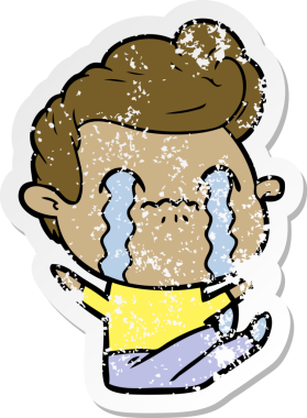 Bir insan tarafından çizilmiş ağlayan bir karikatürcünün sıkıntılı çıkartması.