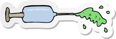 Bir insan tarafından çizilmiş tıbbi iğne fışkırtan bir karikatür çıkartması.