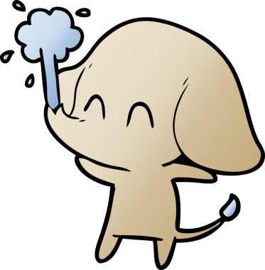 Bir insan tarafından çizilmiş su püskürten sevimli bir fil.