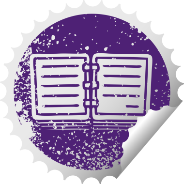 Bir insan tarafından çizilmiş bir not defterinin, sıkıntılı, dairesel soyma etiketi sembolü.