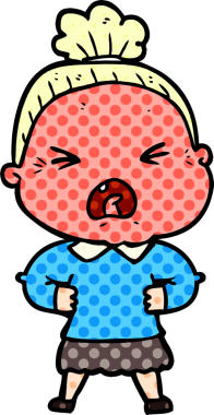 Bir insan tarafından çizilmiş kızgın yaşlı kadın çizgi filmi.