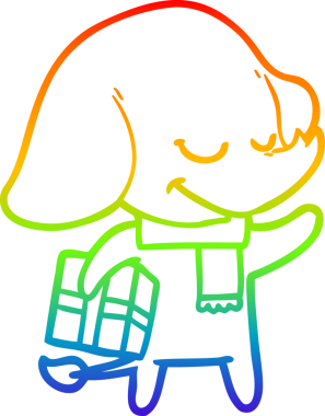 Gökkuşağı gradyan çizgisi bir insan tarafından çizilmiş bir karikatür noel fili.