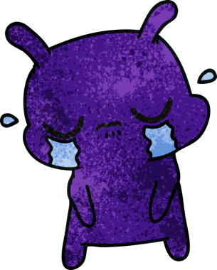 Bir insan tarafından çizilmiş, el yazısıyla çizilmiş şirin, üzgün bir uzaylı karikatürü.