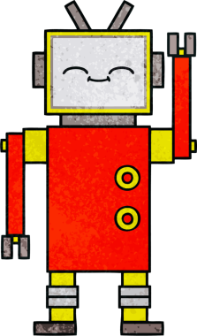 Bir insan tarafından çizilmiş bir robotun retro grunge dokusu