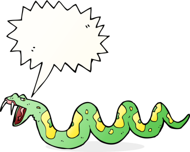 Bir insan tarafından çizilmiş konuşma balonlu zehirli yılan çizgi filmi.