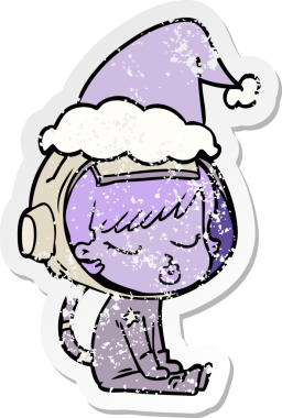 Bir insan tarafından çizilmiş Noel Baba şapkasıyla bekleyen güzel bir astronot kızın çizilmiş el yazısı.