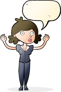 Bir insan tarafından çizilmiş bir konuşma balonuyla teslim olan karikatür kadını.