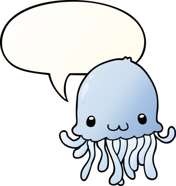 bir insan tarafından çizilmiş, konuşma baloncuklu çizgi film denizanası.