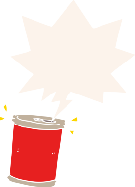 bir insan tarafından çizilmiş, konuşma baloncuklu karikatür soda kutusu.