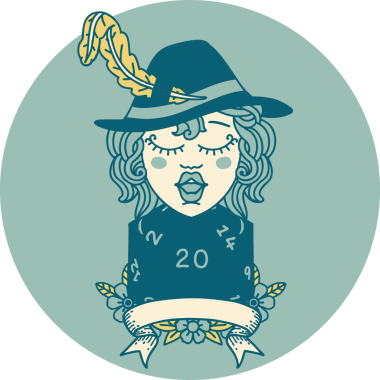 Retro Dövme Tarzı İnsan Ozan Karakteri Bir insan tarafından çizilmiş doğal 20 zar ile