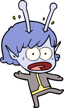 Karikatür, bir insan tarafından çizilen uzaylı kızı şok etti.