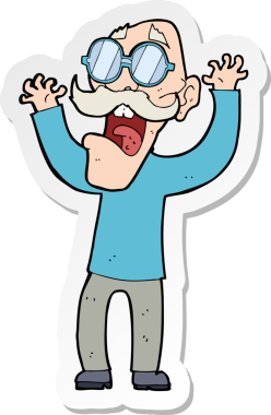 Bir insan tarafından çizilmiş gözlüklü yaşlı bir adamın çıkartması.