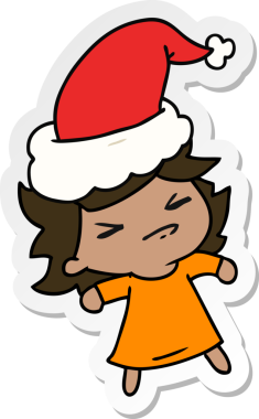 Bir insan tarafından çizilmiş Kawai kızının el çizimi Noel çıkartması.