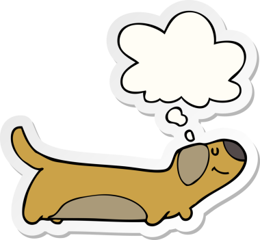 İnsan tarafından çizilmiş bir çıkartma olarak düşünce baloncuğu olan çizgi film köpeği.