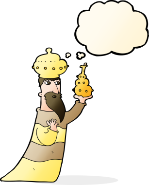 Bir insan tarafından çizilmiş düşünce baloncuğu olan üç bilge adamdan biri.