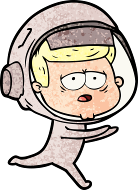 Bir insan tarafından çizilmiş yorgun astronot çizgi filmi.