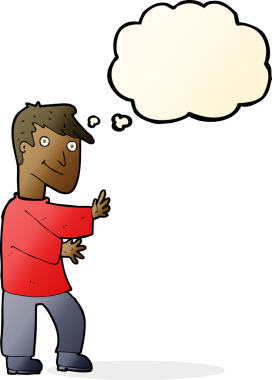 Bir insan tarafından çizilmiş düşünce balonlu mutlu adam çizgi filmi.