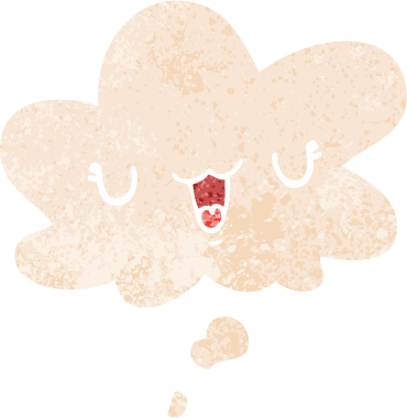 Düşünce baloncuğu ve grunge ile sevimli mutlu çizgi film yüzü bir insan tarafından çizilmiş sıkıntılı retro dokuma tarzı