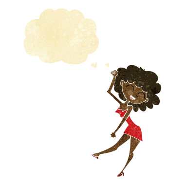 Bir insan tarafından çizilmiş düşünce balonlu çizgi film dansçısı kadın.