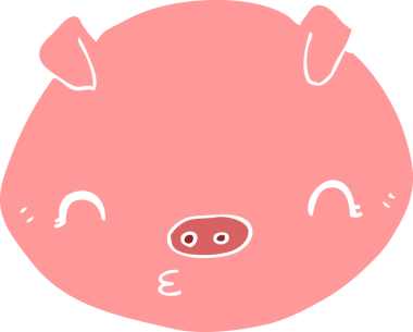 Bir insan tarafından çizilmiş düz renkli çizgi film domuzu.