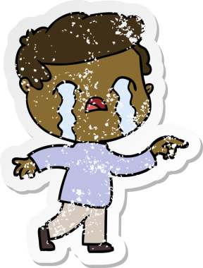 Bir insan tarafından çizilmiş ağlayan bir karikatürcünün sıkıntılı çıkartması.