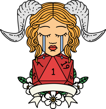 Retro Dövme Biçimi Ağlama Ağlama Doğal bir D20 zar atışıyla bir insan tarafından çizilmiş