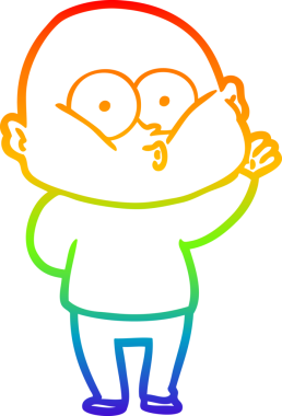 Gökkuşağı gradyan çizgi çizimi bir insan tarafından çizilmiş kel bir adamın çizimi