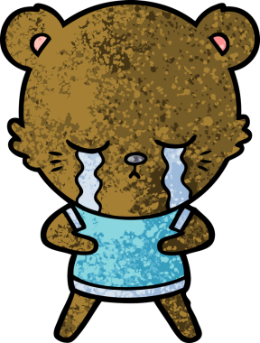 Bir insan tarafından çizilmiş ağlayan çizgi film ayısı.